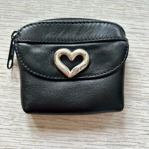 Brighton NWOT Black Leather Coin Purse with Silver Heart Accent